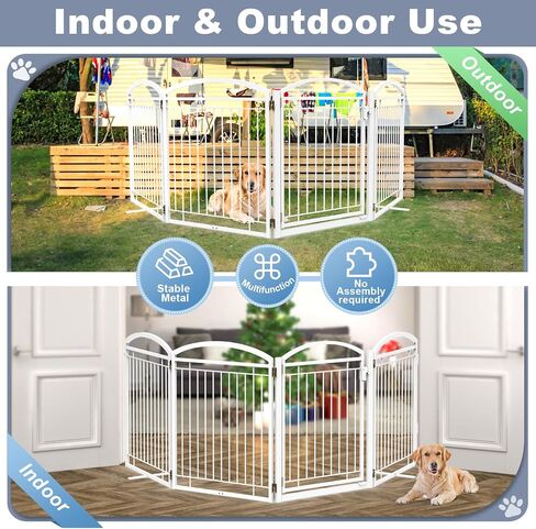 Full Metal Free Standing Dog Gate with Door for Outdoor Indoor,96'' Extra Wide 32'' Tall Dog Gate for The Doorways,Large Openings,Decks,Porch,Pet Freestanding Safety Fence(4 Panels,Black) in Saudi Arabia