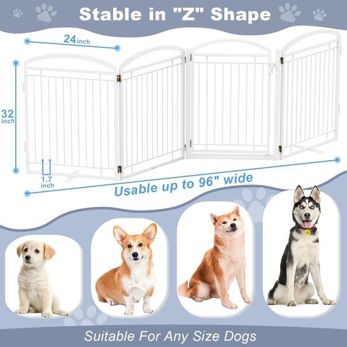 Full Metal Free Standing Dog Gate with Door for Outdoor Indoor,96'' Extra Wide 32'' Tall Dog Gate for The Doorways,Large Openings,Decks,Porch,Pet Freestanding Safety Fence(4 Panels,Black) in Saudi Arabia