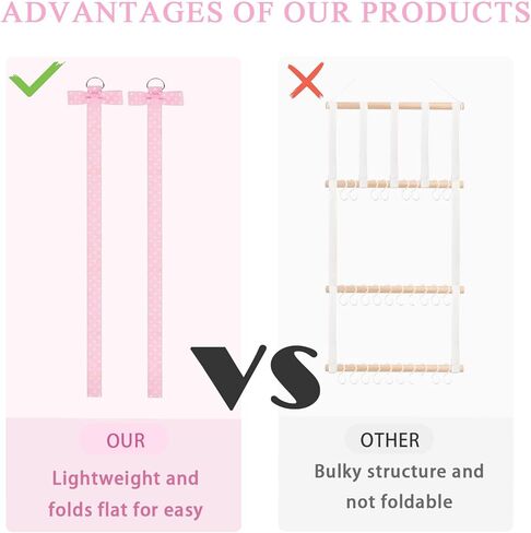 6 قطع حامل على شكل فيونكة رأس للفتيات ومشابك فيونكات الشعر وشماعة منظم للفتيات وإكسسوارات فيونكات الشعر ومنظم للتعليق على الحائط لغرفة الطفل أو ديكورات الحضانة أو السفر (وردي) in Kuwait