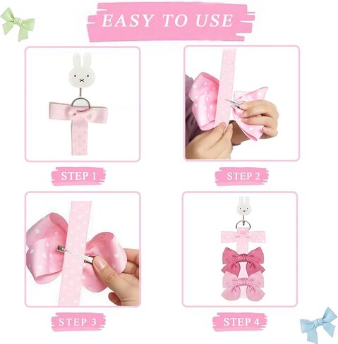 6 قطع حامل على شكل فيونكة رأس للفتيات ومشابك فيونكات الشعر وشماعة منظم للفتيات وإكسسوارات فيونكات الشعر ومنظم للتعليق على الحائط لغرفة الطفل أو ديكورات الحضانة أو السفر (وردي) in Kuwait