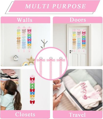 6 قطع حامل على شكل فيونكة رأس للفتيات ومشابك فيونكات الشعر وشماعة منظم للفتيات وإكسسوارات فيونكات الشعر ومنظم للتعليق على الحائط لغرفة الطفل أو ديكورات الحضانة أو السفر (وردي) in Kuwait