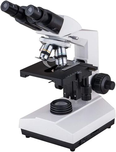 Binocular Biological Microscope 4X-100X Achromatic Lenses, 45° Tilt Head, Double-Layer Stage, Halogen Illumination for School Use in Saudi Arabia