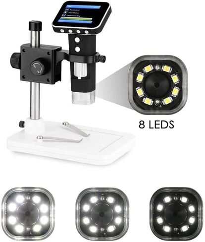 Microscope, LCD Digital Coin 1000x, Magnifier with 8 Adjustable LED Lights, Rechargeable Battery for Electronics, Jewelry, & Insects in Saudi Arabia