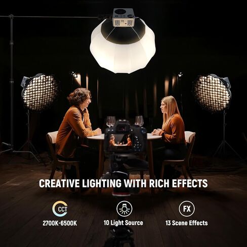 NEEWER 80W LED Video Light with 72Wh Battery & 100W PD Adapter APP/2.4G Control Portable Bi Color Mini COB Studio Continuous Output Lighting 25500lx/1m 2700-6500K 0-100% Dimming CRI95+ 13 Scene, HB80B in Saudi Arabia