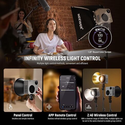 NEEWER 80W LED Video Light with 72Wh Battery & 100W PD Adapter APP/2.4G Control Portable Bi Color Mini COB Studio Continuous Output Lighting 25500lx/1m 2700-6500K 0-100% Dimming CRI95+ 13 Scene, HB80B in Saudi Arabia