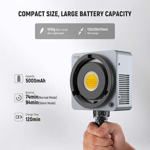 NEEWER 80W LED Video Light with 72Wh Battery & 100W PD Adapter APP/2.4G Control Portable Bi Color Mini COB Studio Continuous Output Lighting 25500lx/1m 2700-6500K 0-100% Dimming CRI95+ 13 Scene, HB80B in Saudi Arabia