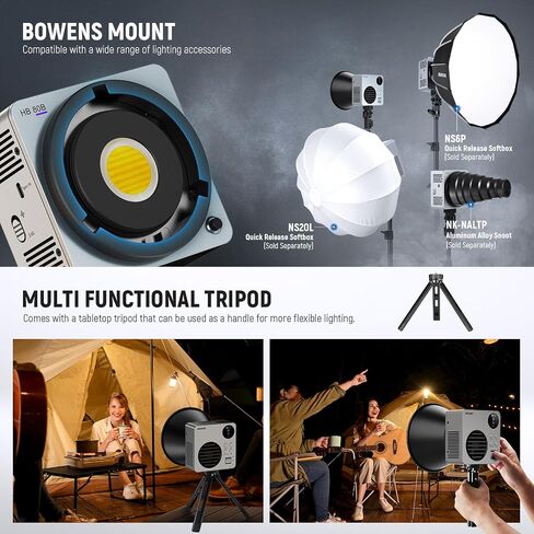 NEEWER 80W LED Video Light with 72Wh Battery & 100W PD Adapter APP/2.4G Control Portable Bi Color Mini COB Studio Continuous Output Lighting 25500lx/1m 2700-6500K 0-100% Dimming CRI95+ 13 Scene, HB80B in Saudi Arabia
