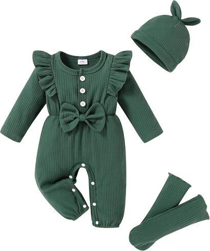 YOUNGER TREE Baby Girl Clothes Newborn Infant Ruffle Romper Long Sleeve Sweater Jumpsuit Hat Socks Toddler Fall Winter Outfit in Saudi Arabia