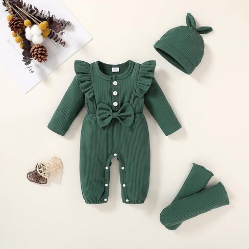 YOUNGER TREE Baby Girl Clothes Newborn Infant Ruffle Romper Long Sleeve Sweater Jumpsuit Hat Socks Toddler Fall Winter Outfit in Saudi Arabia
