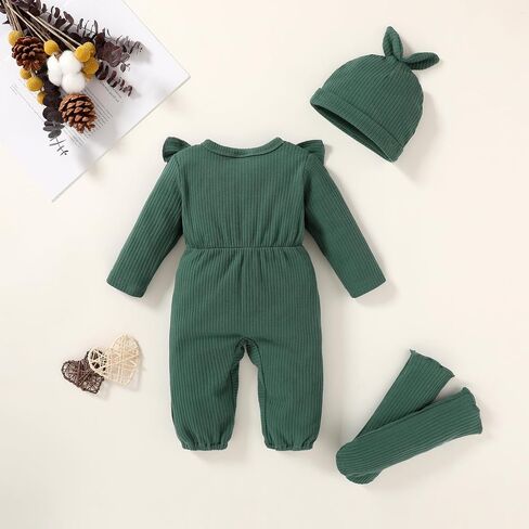 YOUNGER TREE Baby Girl Clothes Newborn Infant Ruffle Romper Long Sleeve Sweater Jumpsuit Hat Socks Toddler Fall Winter Outfit in Saudi Arabia