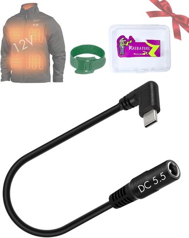 9V Heated Jacket Battery Step-Up Adapter Charger Cable for Heated Jackets,Hoodies,Vests,(Type C to DC4.0/3.5mm) Compatible with Milwaukee M12, Ororo,Venustas,Glaais,Makita, Soljikye in Saudi Arabia