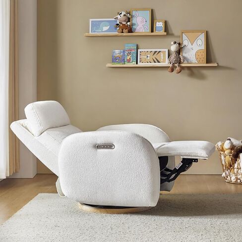 HULALA HOME Glider Recliner Nursery Chair with Adjustable Headrest and Lumbar Support, Modern Power Recliner with USB Port and Nightlight, Swivel Rocker Glider for Nursing Room Bedroom, White in Saudi Arabia