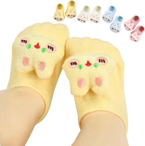 4 Pairs Baby Girl Socks with Non-Slip Grips,Cute Rabbit Low Cut Ankle Socks for Newborn Toddler Infants 0-6 Months in Saudi Arabia