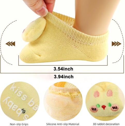 4 Pairs Baby Girl Socks with Non-Slip Grips,Cute Rabbit Low Cut Ankle Socks for Newborn Toddler Infants 0-6 Months in Saudi Arabia