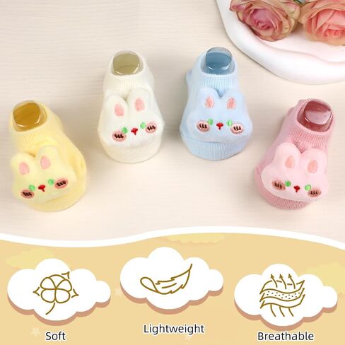 4 Pairs Baby Girl Socks with Non-Slip Grips,Cute Rabbit Low Cut Ankle Socks for Newborn Toddler Infants 0-6 Months in Saudi Arabia
