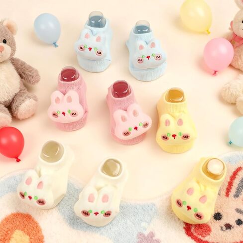 4 Pairs Baby Girl Socks with Non-Slip Grips,Cute Rabbit Low Cut Ankle Socks for Newborn Toddler Infants 0-6 Months in Saudi Arabia