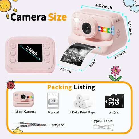 Instant Print Camera for Kids with 5 Color Print Paper, 48MP Photo 1080P Video, 21 Fun Frames, 32GB Card, Birthday for Girls Boys Age 3 4 5 6 7 8 9 10 11 12 Years Old Purple in Kuwait