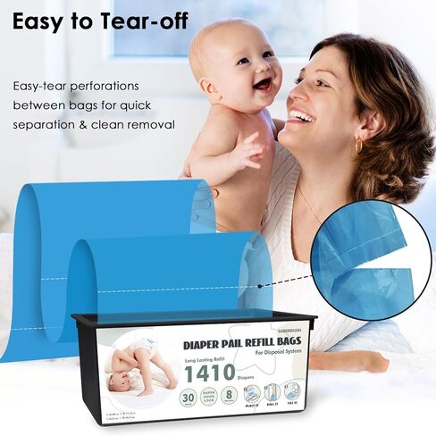 أكياس إعادة تعبئة سطل الحفاضات - متوافقة مع دلاء جيني إيزي رول المميزة والدلاء البلاتينية | كل 30 كيسًا تحمل ما يصل إلى 1410 حفاضة لحديثي الولادة | تقنية قفل الرائحة ذات 7 طبقات | 2 عبوة (60 كيس) in Kuwait