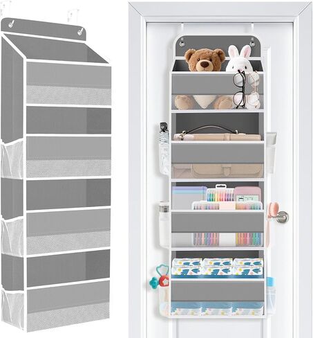 منظم مساحة على الباب، 4 جيوب كبيرة للتخزين بسعة 40 رطل، موفر للمساحة لغرفة الأطفال والحمام وغرفة النوم والخزانة - منظم مستلزمات الأطفال وأدوات الزينة (وردي) in Kuwait