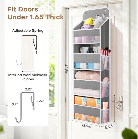 منظم مساحة على الباب، 4 جيوب كبيرة للتخزين بسعة 40 رطل، موفر للمساحة لغرفة الأطفال والحمام وغرفة النوم والخزانة - منظم مستلزمات الأطفال وأدوات الزينة (وردي) in Kuwait