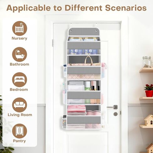 منظم مساحة على الباب، 4 جيوب كبيرة للتخزين بسعة 40 رطل، موفر للمساحة لغرفة الأطفال والحمام وغرفة النوم والخزانة - منظم مستلزمات الأطفال وأدوات الزينة (وردي) in Kuwait