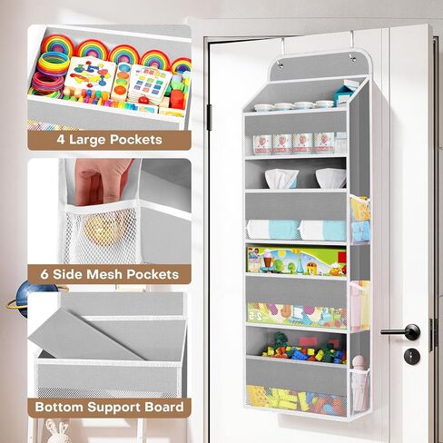 منظم مساحة على الباب، 4 جيوب كبيرة للتخزين بسعة 40 رطل، موفر للمساحة لغرفة الأطفال والحمام وغرفة النوم والخزانة - منظم مستلزمات الأطفال وأدوات الزينة (وردي) in Kuwait