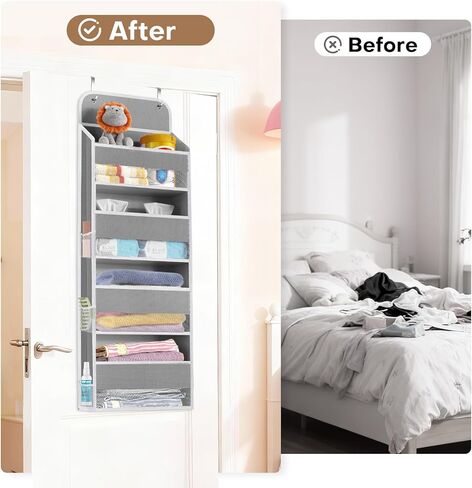 منظم مساحة على الباب، 4 جيوب كبيرة للتخزين بسعة 40 رطل، موفر للمساحة لغرفة الأطفال والحمام وغرفة النوم والخزانة - منظم مستلزمات الأطفال وأدوات الزينة (وردي) in Kuwait