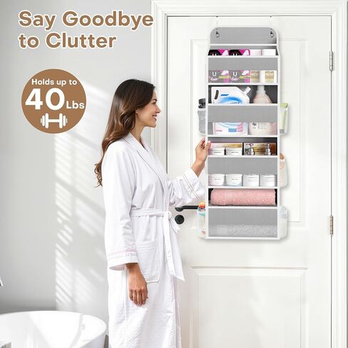 منظم مساحة على الباب، 4 جيوب كبيرة للتخزين بسعة 40 رطل، موفر للمساحة لغرفة الأطفال والحمام وغرفة النوم والخزانة - منظم مستلزمات الأطفال وأدوات الزينة (وردي) in Kuwait
