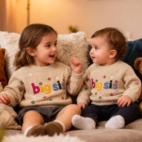 UNICOMIDEA سترة الأخت الكبرى طفلة متماسكة الأخت الصغيرة البلوز Crewneck ملابس الخريف الشتاء ل 9M-4Y in Kuwait