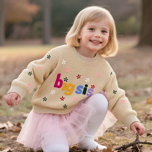 UNICOMIDEA سترة الأخت الكبرى طفلة متماسكة الأخت الصغيرة البلوز Crewneck ملابس الخريف الشتاء ل 9M-4Y in Kuwait