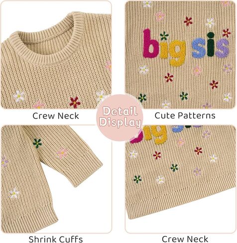 UNICOMIDEA سترة الأخت الكبرى طفلة متماسكة الأخت الصغيرة البلوز Crewneck ملابس الخريف الشتاء ل 9M-4Y in Kuwait