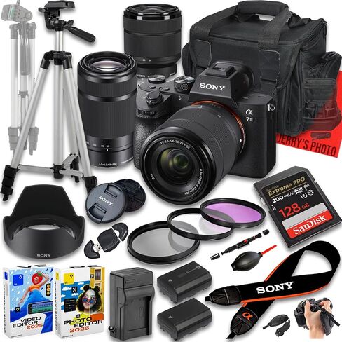 Sony a7 III Mirrorless Camera with FE 28-70mm f/3.5-5.6 OSS & E 55-210mm f/4.5-6.3 Lens + 128 GB Memory + Extra Battery + Camera Case + Tripod + More (25pc Bundle) (Renewed) in Saudi Arabia