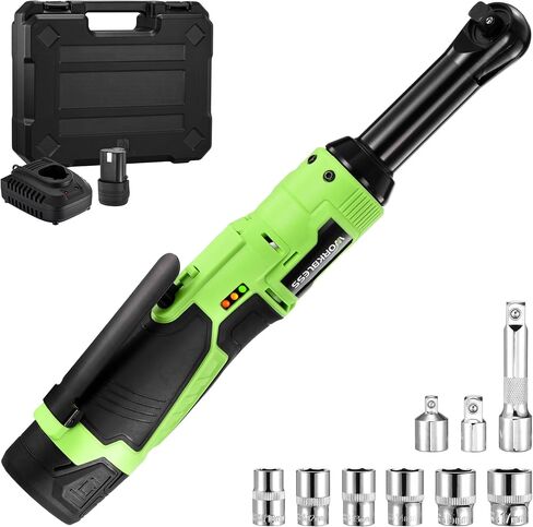 3/8" Electric Ratchet Wrench Set, 12V Cordless Ratchet, Power Socket Wrench Set with Variable Speed, 6 Sockets, LED Light, 1/4" Adapter, 1/2" Adapter, 2 x 2.0Ah Battery in Saudi Arabia