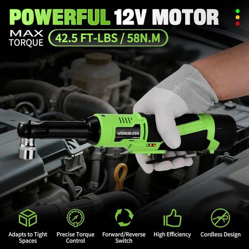 3/8" Electric Ratchet Wrench Set, 12V Cordless Ratchet, Power Socket Wrench Set with Variable Speed, 6 Sockets, LED Light, 1/4" Adapter, 1/2" Adapter, 2 x 2.0Ah Battery in Saudi Arabia