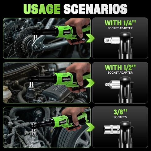 3/8" Electric Ratchet Wrench Set, 12V Cordless Ratchet, Power Socket Wrench Set with Variable Speed, 6 Sockets, LED Light, 1/4" Adapter, 1/2" Adapter, 2 x 2.0Ah Battery in Saudi Arabia