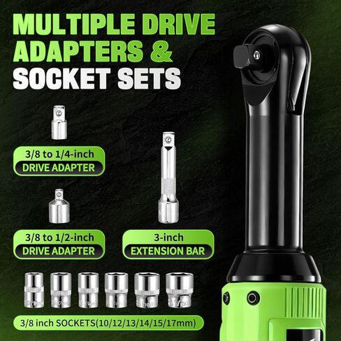 3/8" Electric Ratchet Wrench Set, 12V Cordless Ratchet, Power Socket Wrench Set with Variable Speed, 6 Sockets, LED Light, 1/4" Adapter, 1/2" Adapter, 2 x 2.0Ah Battery in Saudi Arabia