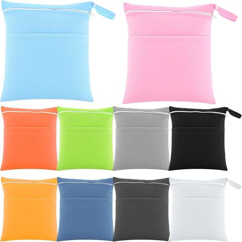 10 Pack Wet Dry Bags for Diaper Bag,10 Colors Waterproof Reusable Wet Clothes Bag with Two Zippered Pockets for Travel Beach Pool in Saudi Arabia