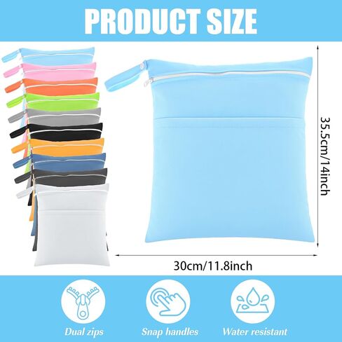 10 Pack Wet Dry Bags for Diaper Bag,10 Colors Waterproof Reusable Wet Clothes Bag with Two Zippered Pockets for Travel Beach Pool in Saudi Arabia