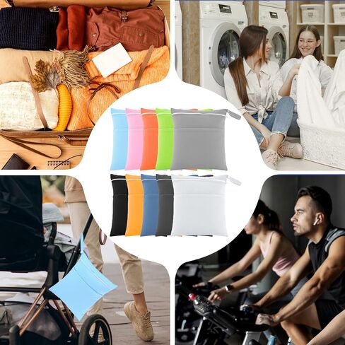 10 Pack Wet Dry Bags for Diaper Bag,10 Colors Waterproof Reusable Wet Clothes Bag with Two Zippered Pockets for Travel Beach Pool in Saudi Arabia