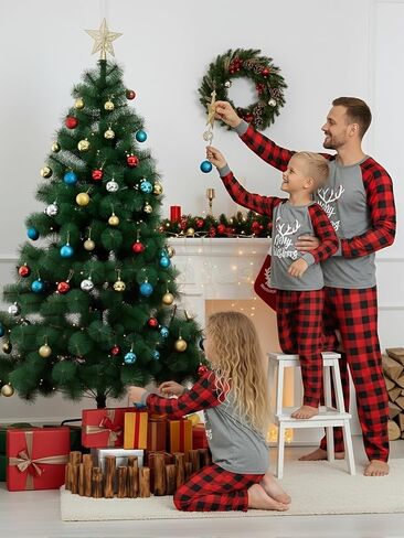 IFFEI Matching Family Pajamas Sets Christmas PJ's with Letter and Plaid Printed Long Sleeve Tee and Bottom Loungewear in Kuwait