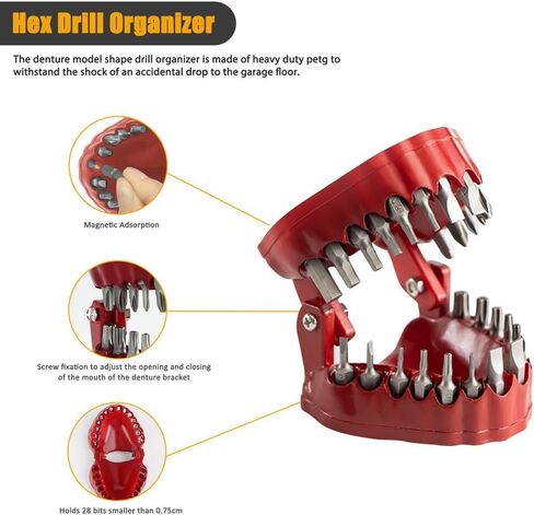 Denture Drill Bit Holder, Dentist Gag gift, 3D Sculptured Tabletop decoration, 1/4 "hex screwdriver, 2-in-1 screwdriver and tabletop gadget, magnetic gum with 28PCS Bits in Saudi Arabia