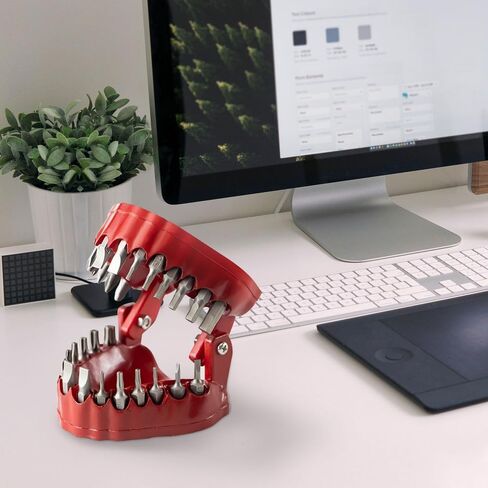 Denture Drill Bit Holder, Dentist Gag gift, 3D Sculptured Tabletop decoration, 1/4 "hex screwdriver, 2-in-1 screwdriver and tabletop gadget, magnetic gum with 28PCS Bits in Saudi Arabia