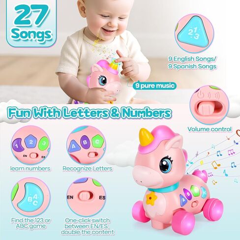 Baby Unicorn Toy 6-12-18 Months with Music & Lights Explore Bilingual Educational For Toddler Sensory Development Learning Walking Moving Crawling Tummy Time Toys Christmas Birthday Gifts for Infants in Saudi Arabia