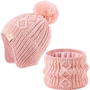 Baby Beanie Hat, Winter Warm Knit Cap and Scarf Set with Pom Pom for Girls, Toddler Winter Hat(0-36months) in Saudi Arabia