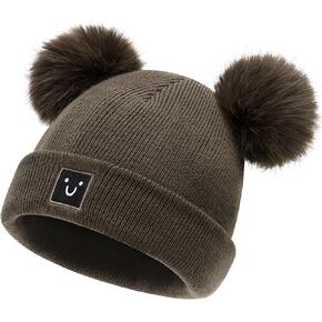 Baby Beanie with Smiley Embroidery Kids pom pom Skull Cap-Soft Warm Toddler Winter hat for Baby Girls Boys 0-8T in Saudi Arabia