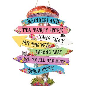 Alice in Wonderland Decor for Party Wooden Arrow Sign Accessories | Wonderland Princess Birthday Decorations Tea Party Props Accessorie Colorful Direction Arrow Wall Hanging for Indoor Outdoor in Saudi Arabia