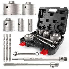 Concrete Hole Saw Kit, 11 Pcs (30 mm 40 mm 65 mm 80 mm 100 mm) Barrenas para Concreto Drill Bit with Max Shank & SDS Plus, Masonry Drill Bit Set for Concrete, Brick, Cement, Stone Wall Drilling in Saudi Arabia