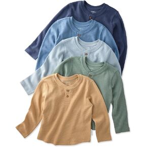 Butterblu Payton 5-Pack Long Sleeve Henley Shirts​ 100% Organic Cotton Tees | GOTS Certified Organic Cotton for Baby, Toddler Girls, Boys, Unisex, Machine Washable, Made to Match Colors in Kuwait