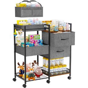 عربة تخزين الطفل مع أدراج، منظم علبة حفاضات الأطفال مع فواصل قابلة للإزالة، منظم خزانة الطفل، عربة دوارة 2 في 1 لأساسيات غرفة الأطفال ومستلزمات الأطفال in Kuwait