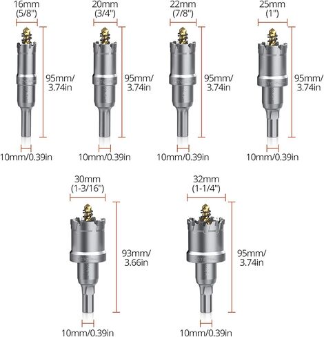 GETLITOOL 6Pcs TCT Hole Saw Drill Bit Set (16-32mm), Heavy-Duty Tungsten Carbide Kit with L-Wrenches & Storage Box for Stainless Steel, Hard Metal, Plastic, Cuts Metal Materials up to 25mm Thickness in Saudi Arabia